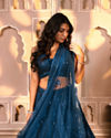 Mohey Women Teal Blue Floral and Chevron Patterned Lehenga