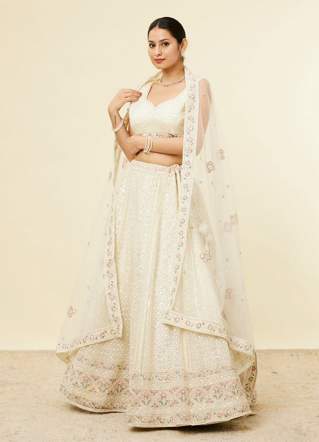 Mohey Women Dark Cream Sitara Embroidered Bridal Lehenga