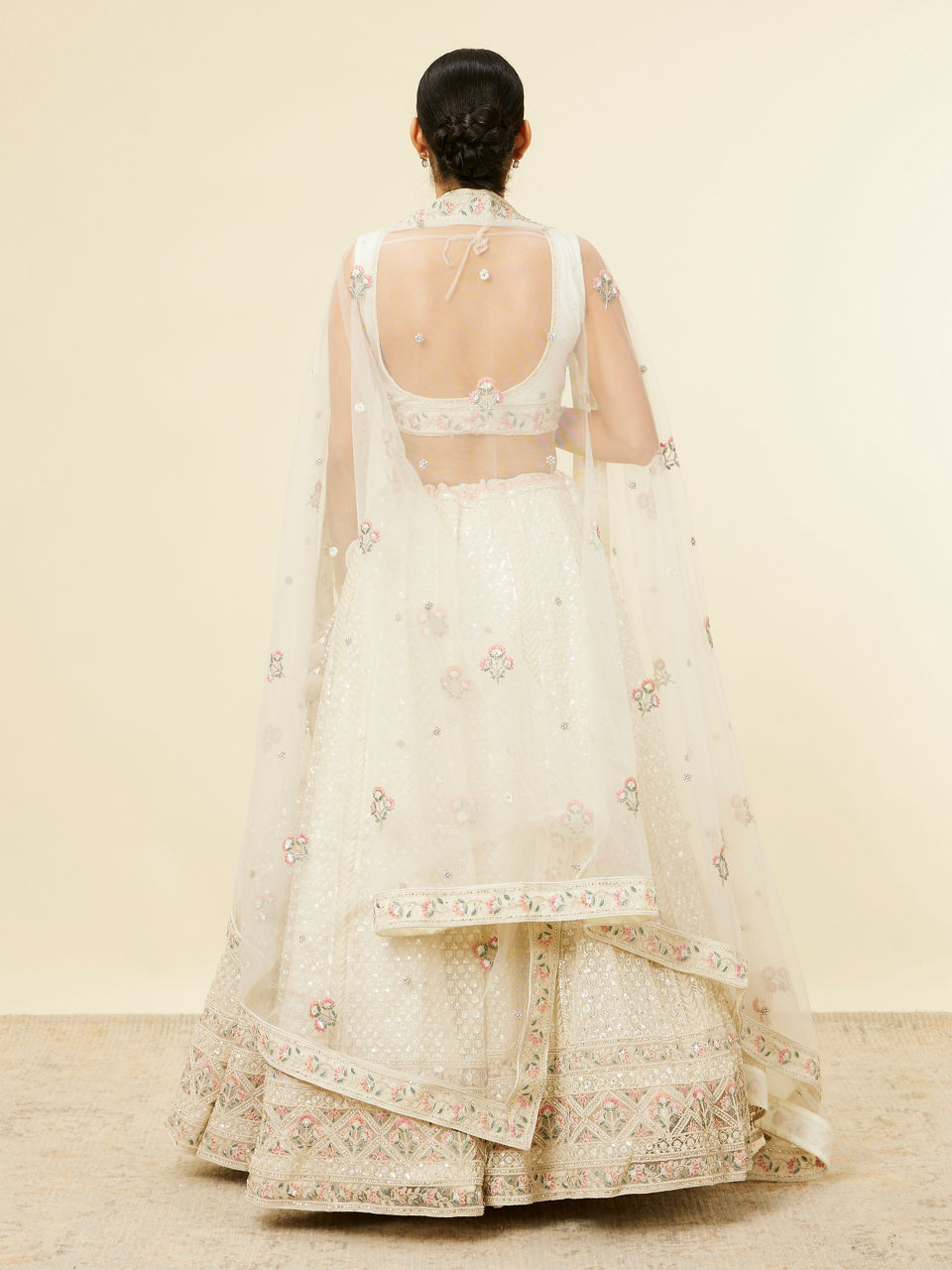 Mohey Women Dark Cream Sitara Embroidered Bridal Lehenga