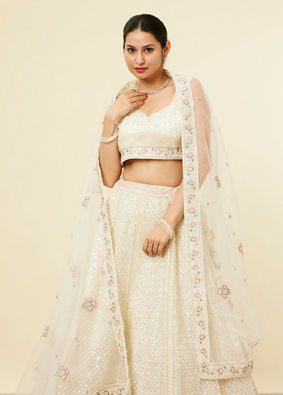 alt message - Mohey Women Dark Cream Sitara Embroidered Lehenga image number 1