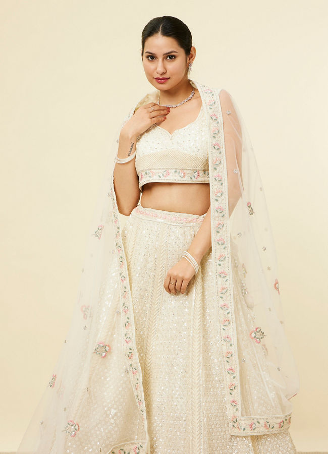 Mohey Women Dark Cream Sitara Embroidered Bridal Lehenga image number 1