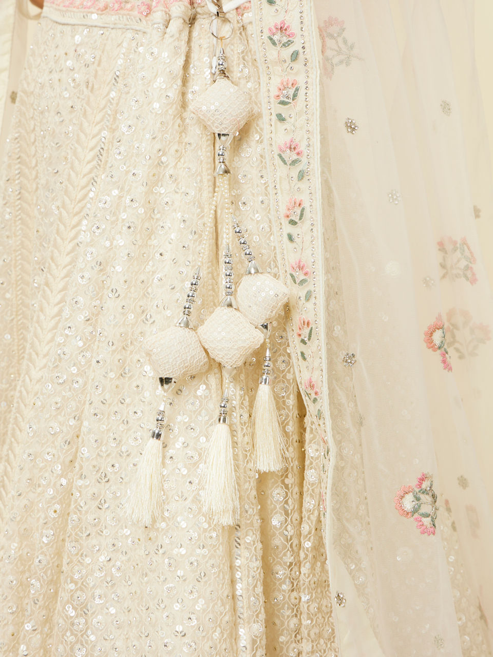 Mohey Women Dark Cream Sitara Embroidered Bridal Lehenga