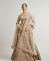 Mohey Women Sand Beige Paisley & Chevron Patterned Bridal Lehenga with Sequin Work image number 0