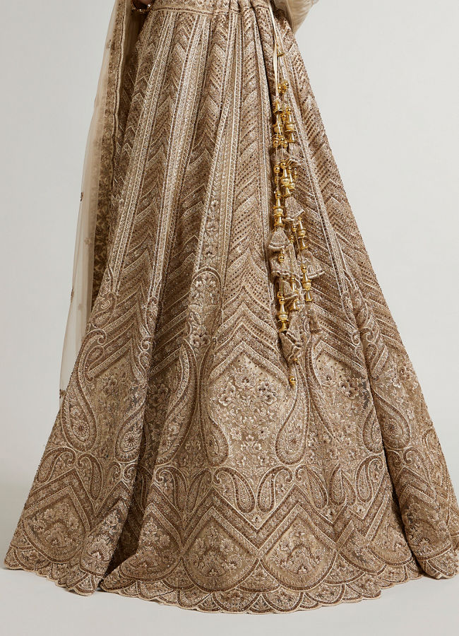 Mohey Women Sand Beige Paisley And Chevron Patterned Lehenga with Sequin Work