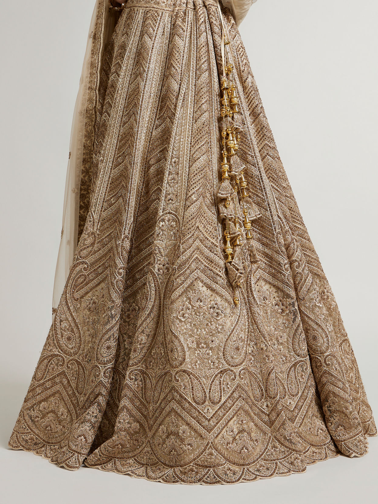 Mohey Women Sand Beige Paisley And Chevron Patterned Lehenga with Sequin Work