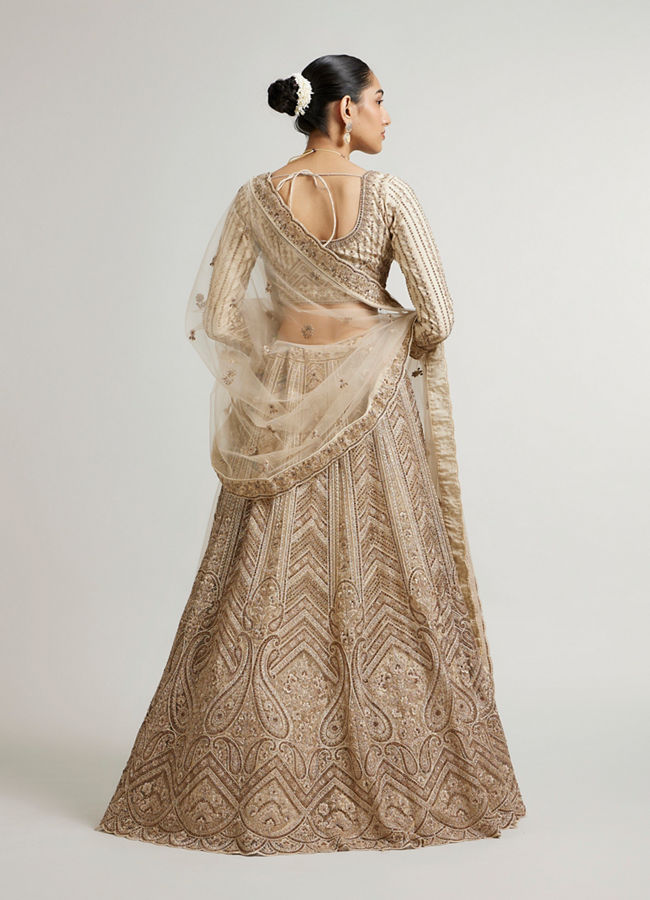 Mohey Women Sand Beige Paisley And Chevron Patterned Lehenga with Sequin Work