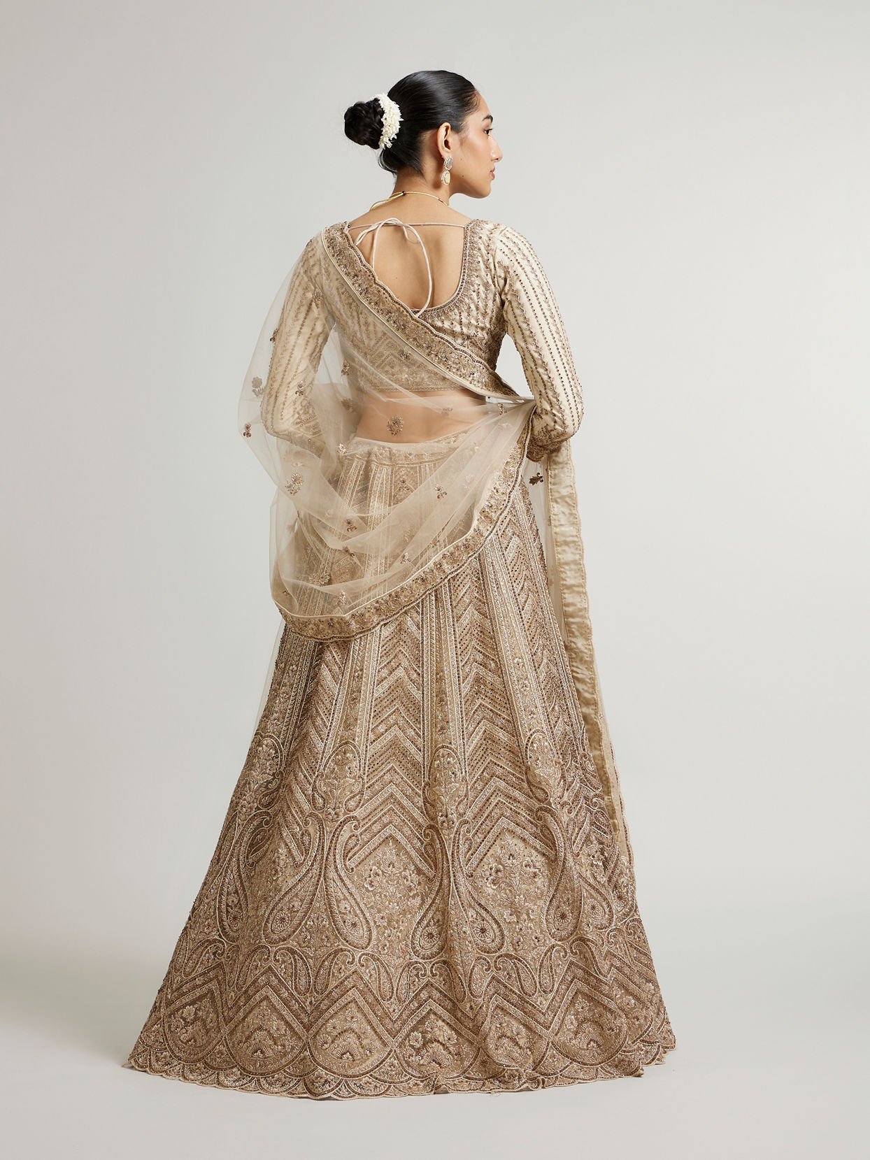 Mohey Women Sand Beige Paisley And Chevron Patterned Lehenga with Sequin Work