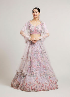 Mohey Women Majestic Purple Net Lehenga with Thread and Zari Work