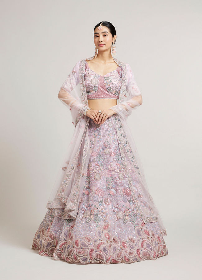 Mohey Women Majestic Purple Net Lehenga with Thread and Zari Work