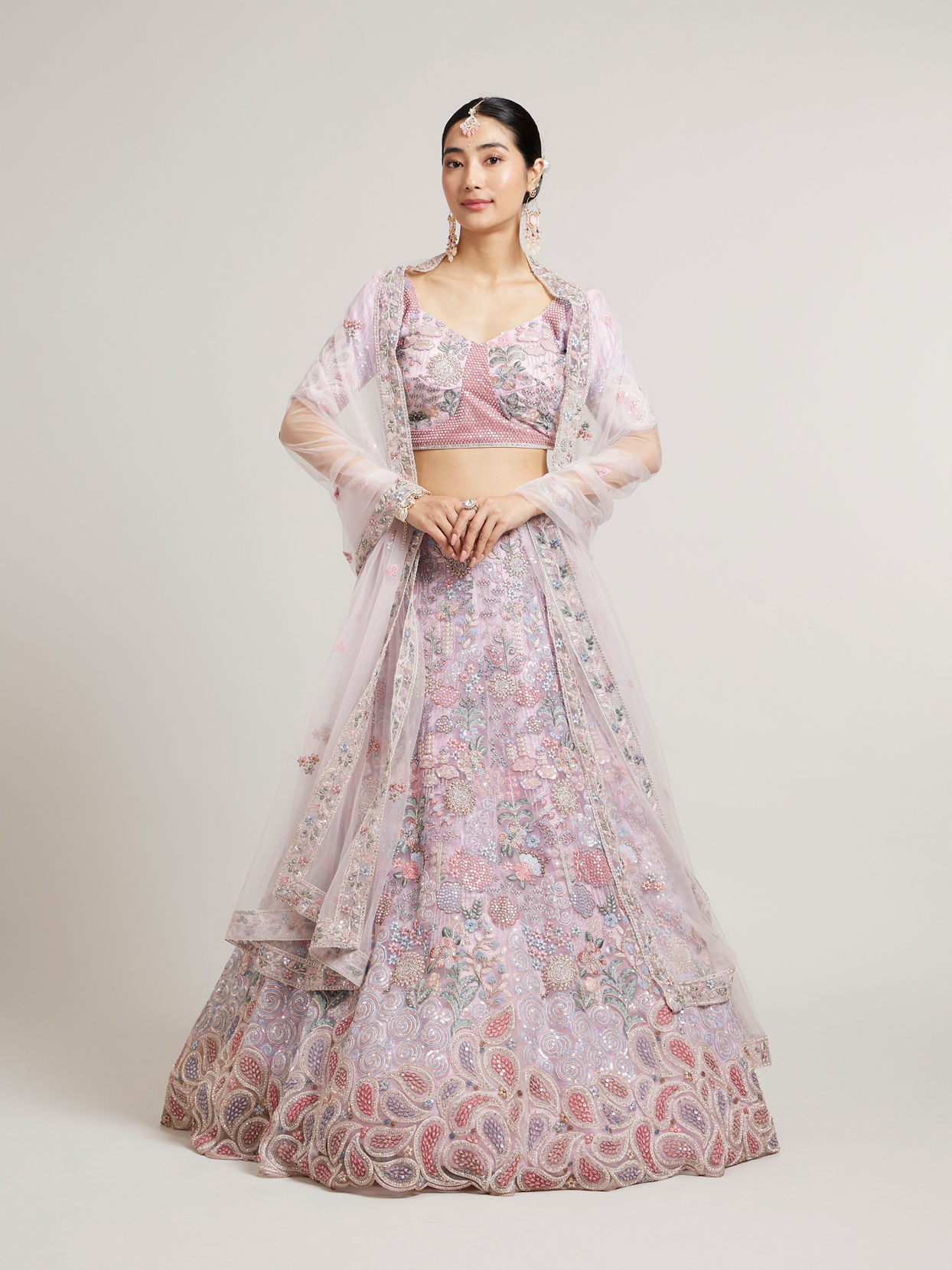 Mohey Women Majestic Purple Net Lehenga with Thread and Zari Work