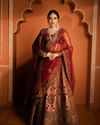 Mohey Women Elegant Fawn Crop Top Bridal Lehenga with Stone Work and Jaal Border