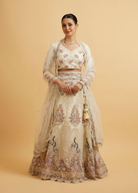 alt message - Mohey Women Beige Cream Sitara Embroidered Lehenga image number 0