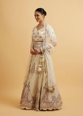 alt message - Mohey Women Beige Cream Sitara Embroidered Lehenga image number 2