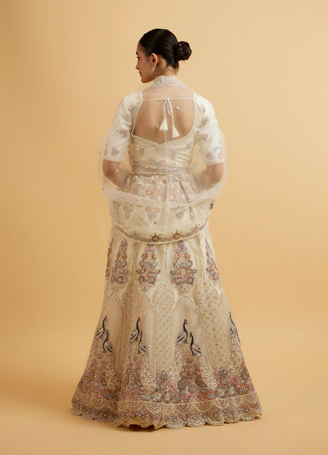 Mohey Women Beige Cream Sitara Embroidered Bridal Lehenga