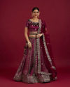 Mohey Women Radiant Wine Velvet Lehenga image number 0