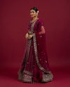 Mohey Women Radiant Wine Velvet Lehenga image number 2