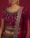 Mohey Women Radiant Wine Velvet Lehenga