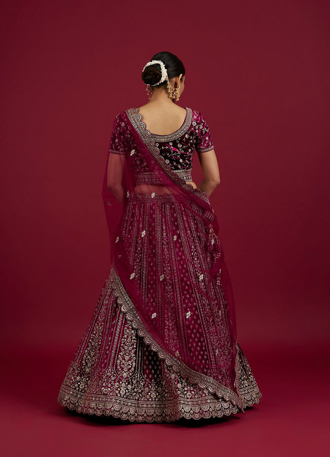 Mohey Women Radiant Wine Velvet Lehenga