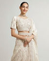 Mohey Women Cream White Paisley Lehenga with Sequin Work And Scalloped Hem
