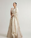 Mohey Women Cream White Paisley & Bel Buti Patterned Bridal Lehenga with Sequin Work & Scalloped Hem image number 2