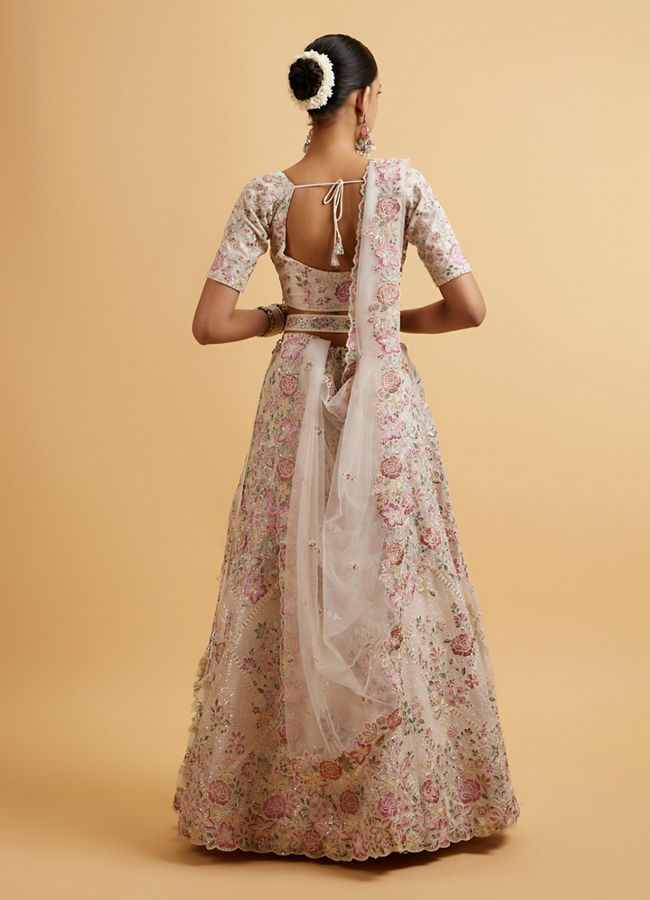 Mohey Women Ivory Cream Floral Stone Embellished Lehenga