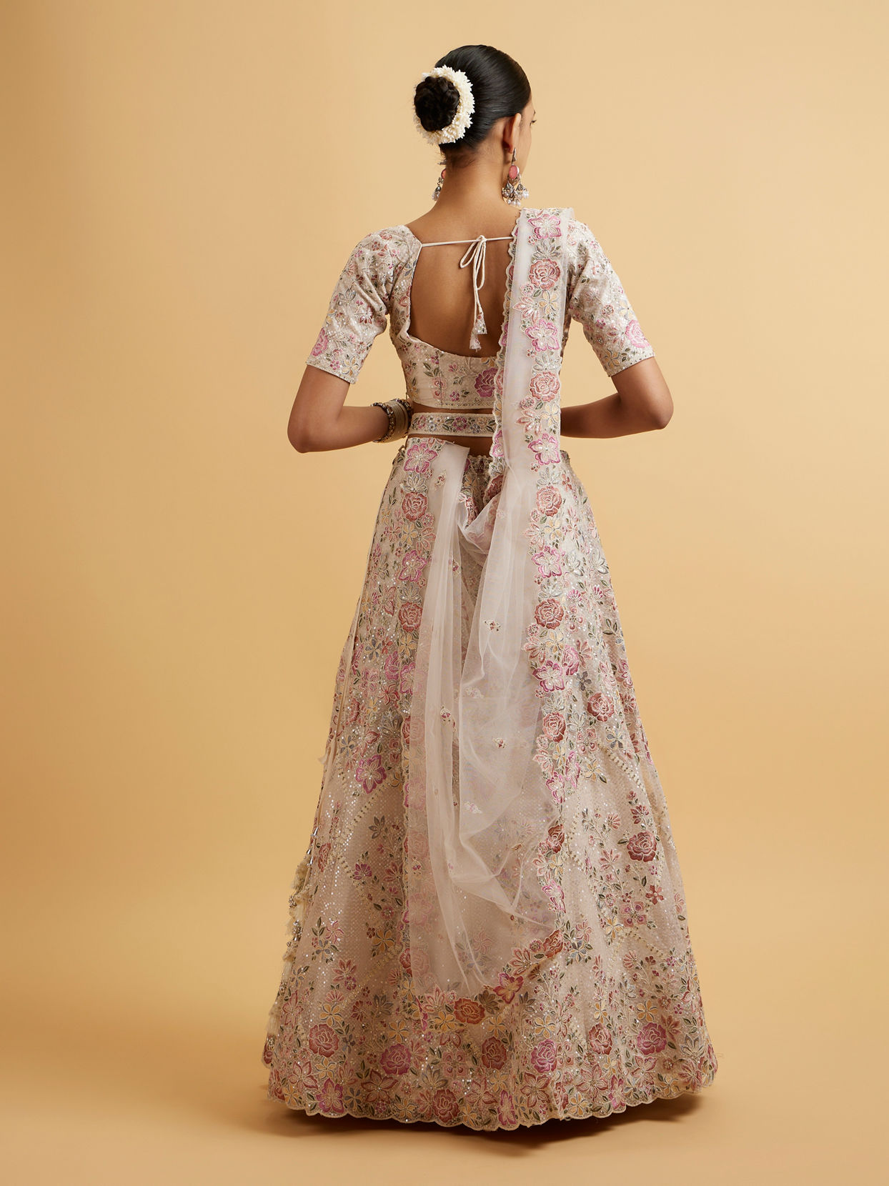 Mohey Women Ivory Cream Floral Stone Embellished Lehenga