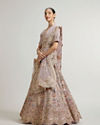 Mohey Women Mauve Purple Floral Lehenga with Peacock Motifs And Aari Embroidery