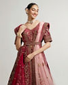 Mohey Women Maroon Red Bridal Aari Embroidered Bridal Lehenga with Imperial & Jaali Motifs image number 1