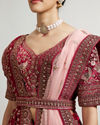 Mohey Women Maroon Red Bridal Aari Embroidered Lehenga with Imperial And Jaali Motifs