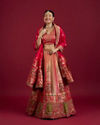 Carnation Pink Aari Embroidered Benarasi Lehenga