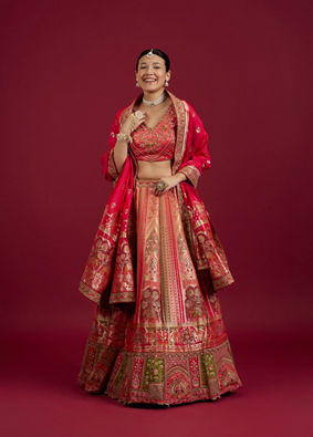 Mohey Women Carnation Pink Aari Embroidered Lehenga image number 0