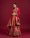 Mohey Women Carnation Pink Aari Embroidered Benarasi Lehenga