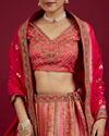 Mohey Women Carnation Pink Aari Embroidered Benarasi Lehenga
