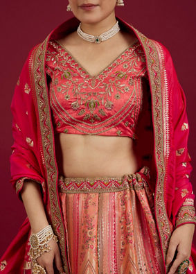 Mohey Women Carnation Pink Aari Embroidered Lehenga image number 3