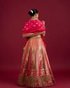 Mohey Women Carnation Pink Aari Embroidered Benarasi Lehenga