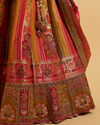 alt message - Mohey Women Orange and Pink Aari Embroidered Benarasi Lehenga image number 3