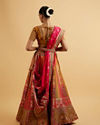 alt message - Mohey Women Orange and Pink Aari Embroidered Benarasi Lehenga image number 4