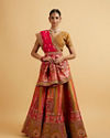 alt message - Mohey Women Orange and Pink Aari Embroidered Benarasi Lehenga image number 0