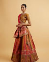 alt message - Mohey Women Orange and Pink Aari Embroidered Benarasi Lehenga image number 2