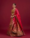 Mohey Women Orange and Pink Aari Embroidered Benarasi Lehenga image number 2