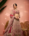 alt message - Mohey Women Exquisite Dusty Light Pink Velvet Crop Top Lehenga with Embroidery image number 0