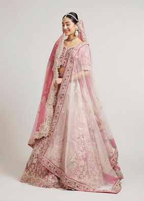 alt message - Mohey Women Exquisite Dusty Light Pink Velvet Crop Top Lehenga with Embroidery image number 2