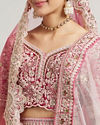 Mohey Women Exquisite Dusty Light Pink Velvet Crop Top Bridal Lehenga with Embroidery