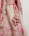 Mohey Women Exquisite Dusty Light Pink Velvet Crop Top Bridal Lehenga with Embroidery