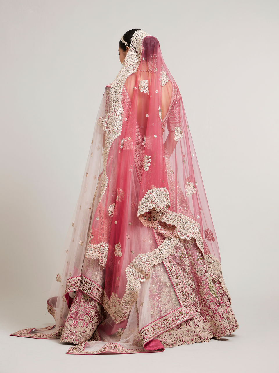 Mohey Women Exquisite Dusty Light Pink Velvet Bridal Lehenga with Embroidery