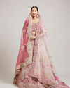 Mohey Women Exquisite Dusty Light Pink Velvet Bridal Lehenga with Embroidery
