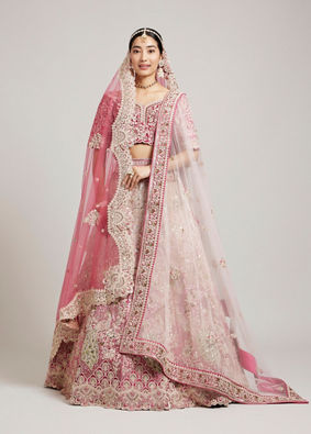 Mohey Women Exquisite Dusty Light Pink Velvet Bridal Lehenga with Embroidery