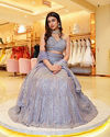 alt message - Mohey Women Ethereal Lilac Net Crop Top Lehenga with All-Over Mirror Work image number 0