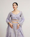 Mohey Women Ethereal Lilac Net Crop Top Bridal Lehenga with All Over Mirror Work
