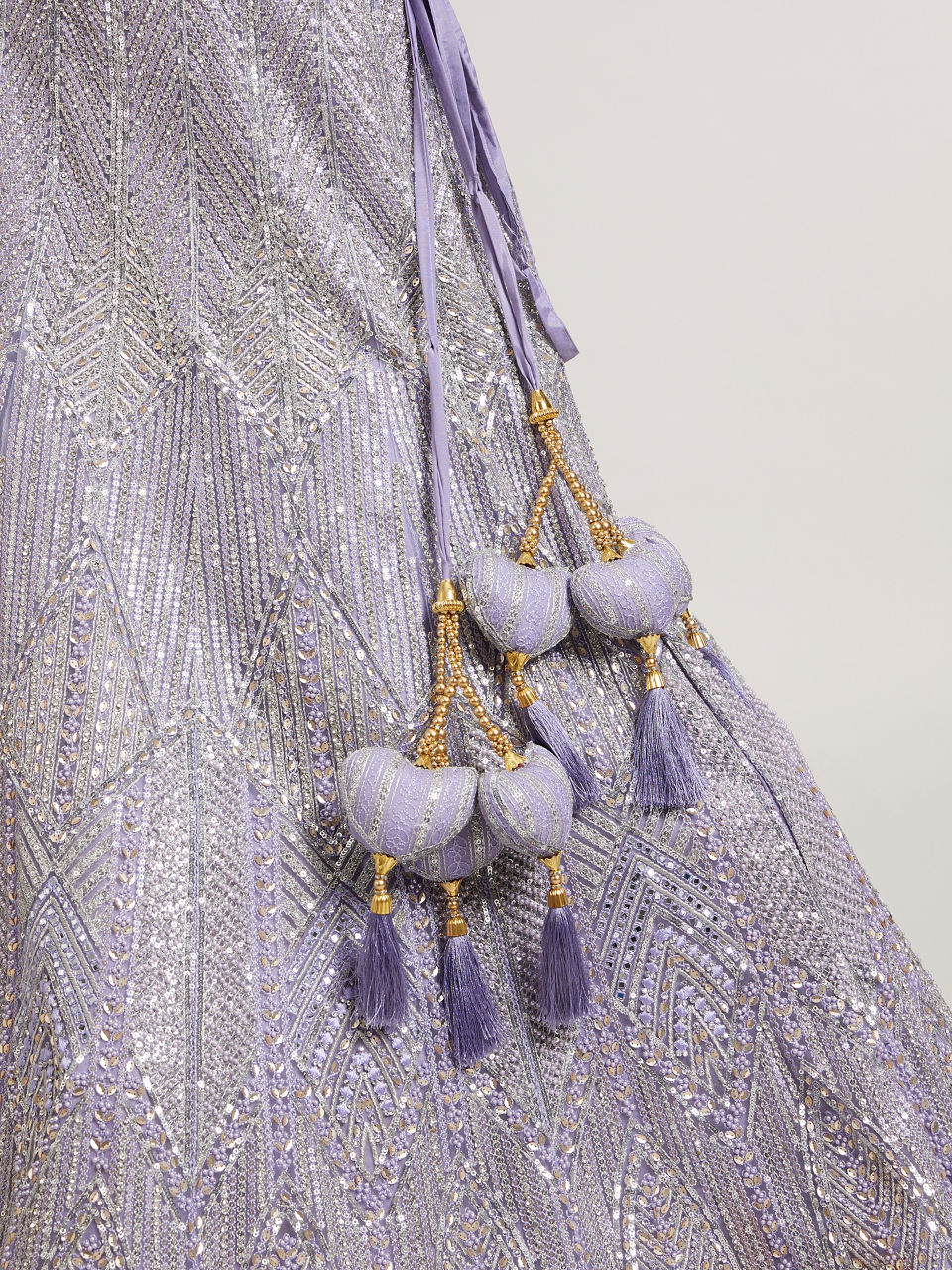 Mohey Women Ethereal Lilac Net Crop Top Bridal Lehenga with All Over Mirror Work